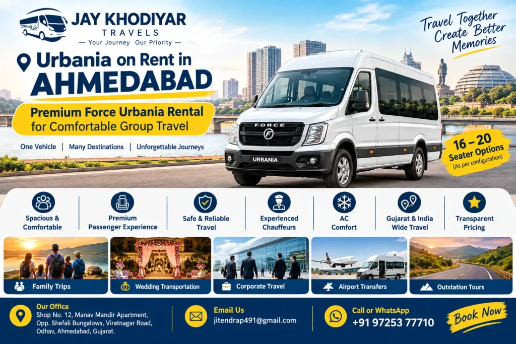 Urbania on Rent in Ahmedabad – Premium Force Urbania Rental for Comfortable Group Travel